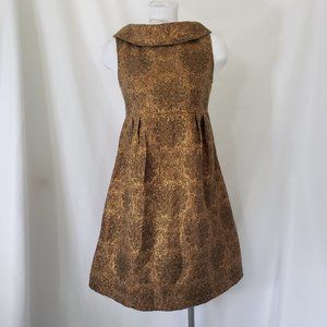 Retro 60s Style Mod Copper Art Deco Round Collar Empire Waist Pattern Dress